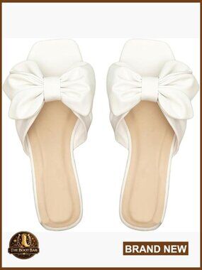 Bow Flat Sandals Square Open Toe Dressy Wedding Slip On Comfortable